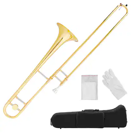 Front. Costway - Costway B Flat Trombone Gold Brass with Mouthpiece Case Gloves for Beginners Students - Gold.