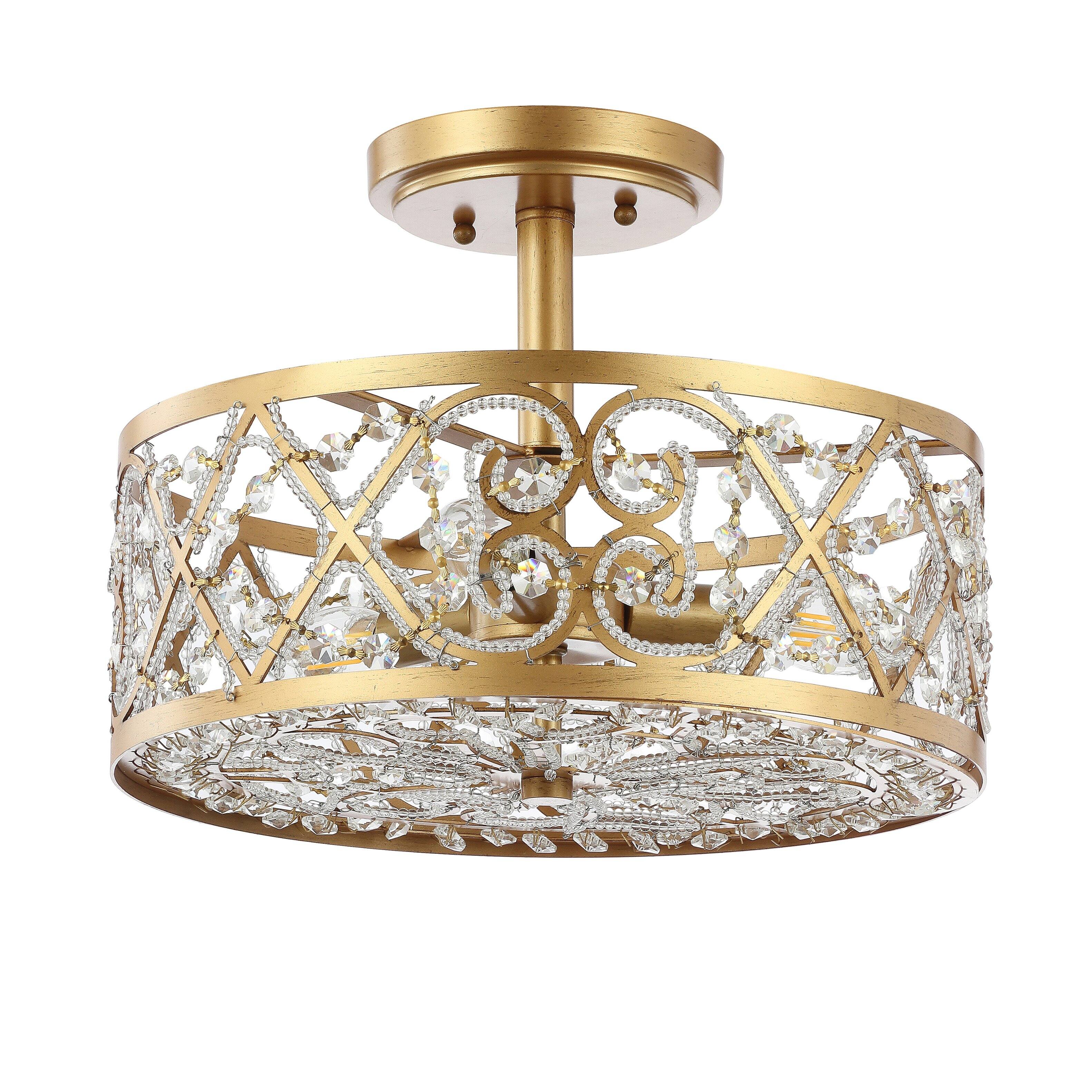 Alt View 7. Jonathan Y - Leila 3-Light 13.25" Iron/Crystal Modern Glam LED Flush Mount, Gold - Gold.
