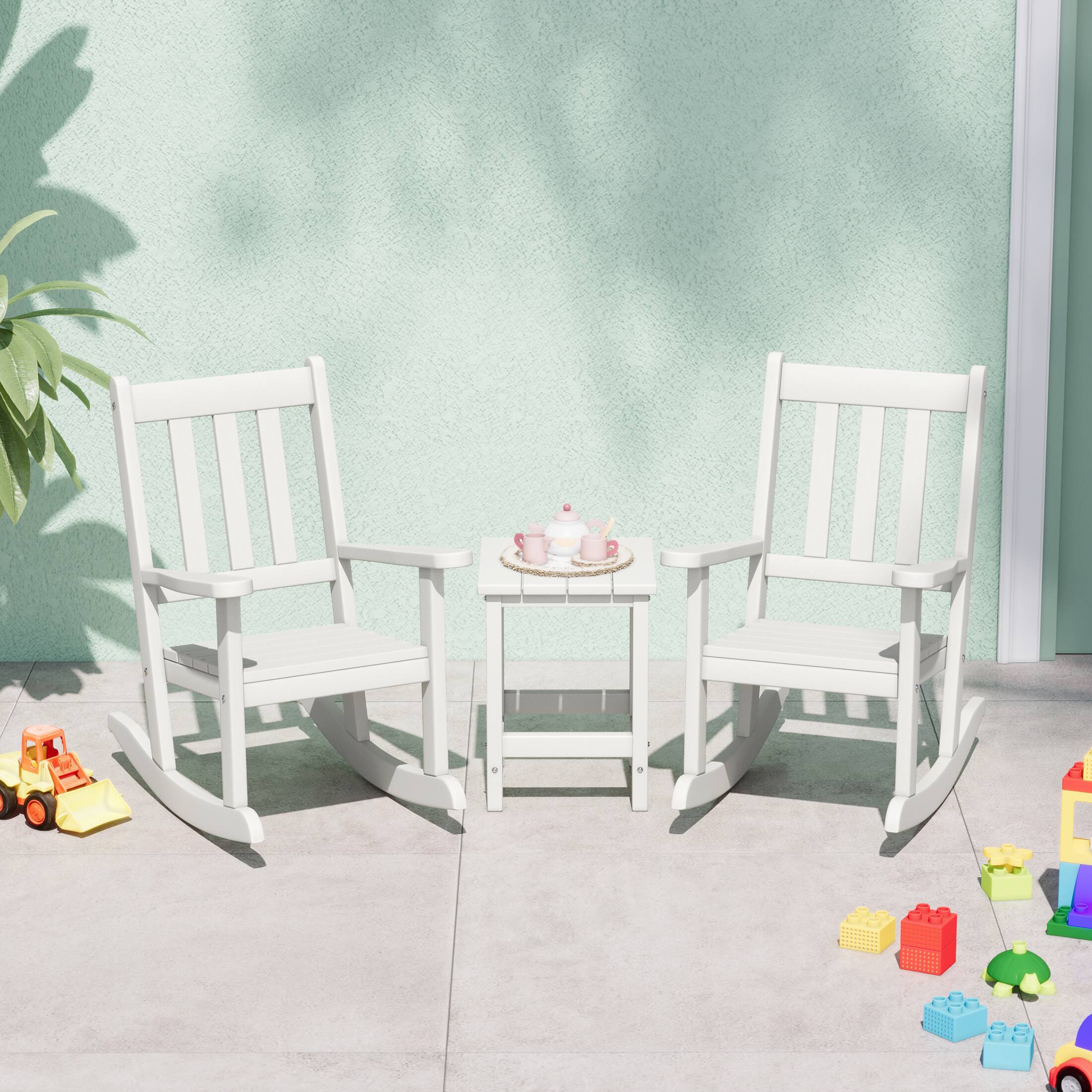 Angle. WestinTrends - WestinTrends Malibu 3-Piece Kids Outdoor Rocking Chairs Set With Kids Square Side Table - White.