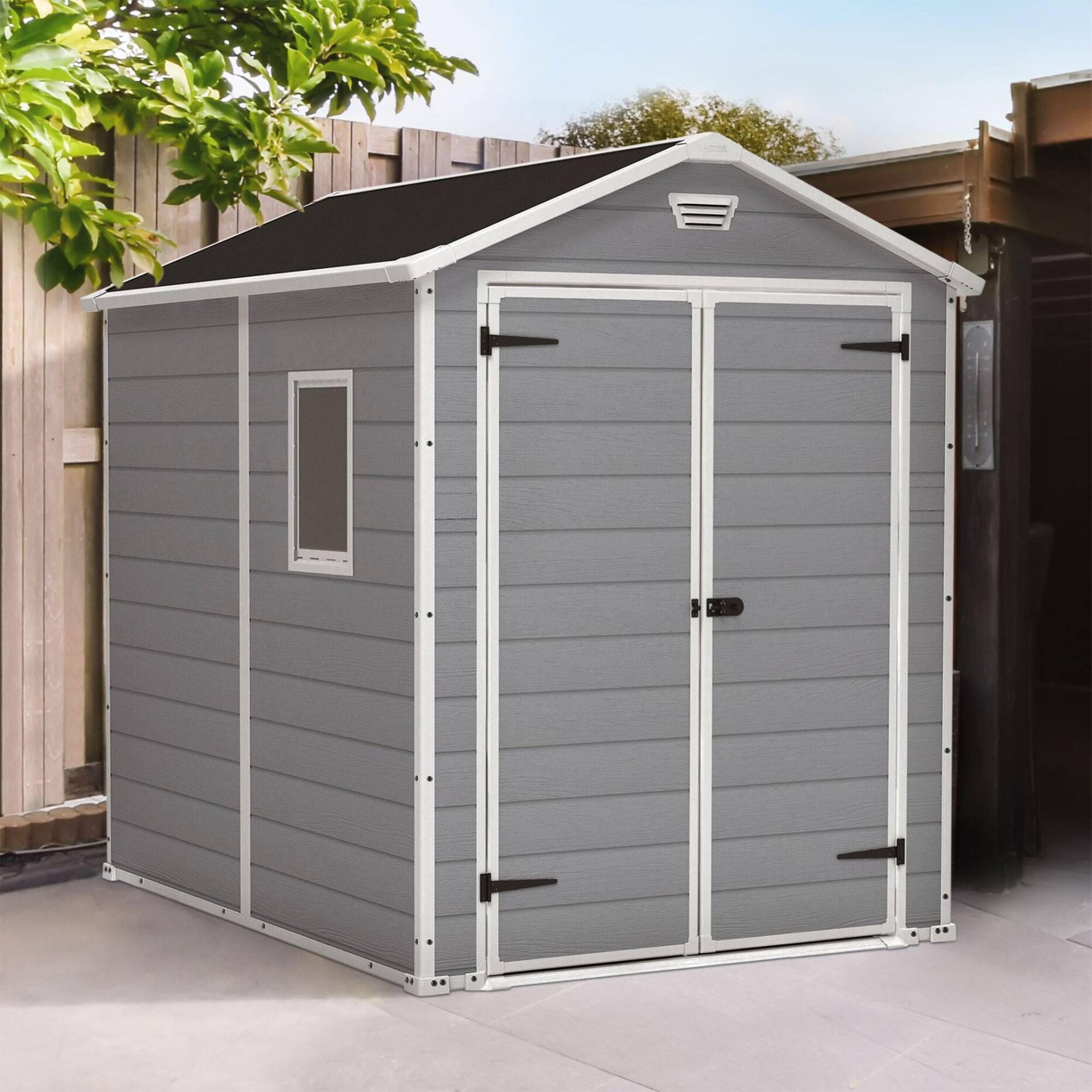 Alt View 2. Keter - Keter 213413 Manor 6 X 8 Foot Resin All Weather Outdoor Tool Storage Shed, Grey - Grey.