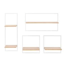 Danya B - Framed 4-Piece Shelf Set - White Metal Frame and Maple MDF Shelves - White, Maple