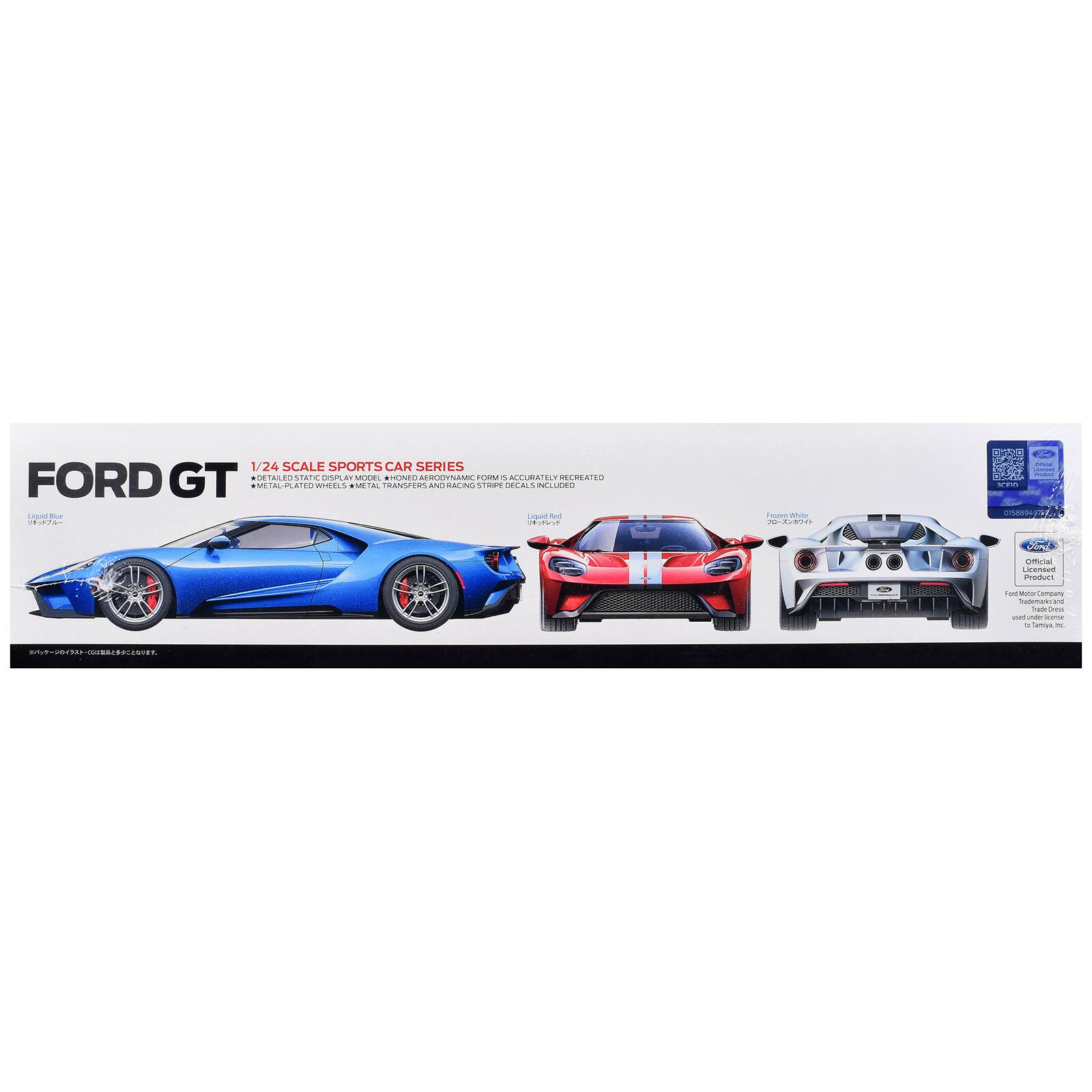 1/24 SCALE SPORTS CAR SERIES FORD GT DETAILED STATI DISPL BY MODEL *HONED AERODYNAMIC FORM 5 ACCURATELY RECREATED *METAL-PLATED WHEELS *METAL TRANSFERS AND RACING STRIPE DECALS INCLUDED

Liquid Liquid Kind  
Prozed DO  
- KFO 0158894978

Official Licensed Product  
Ford Motor Company Trademark used under license Tamilya, K