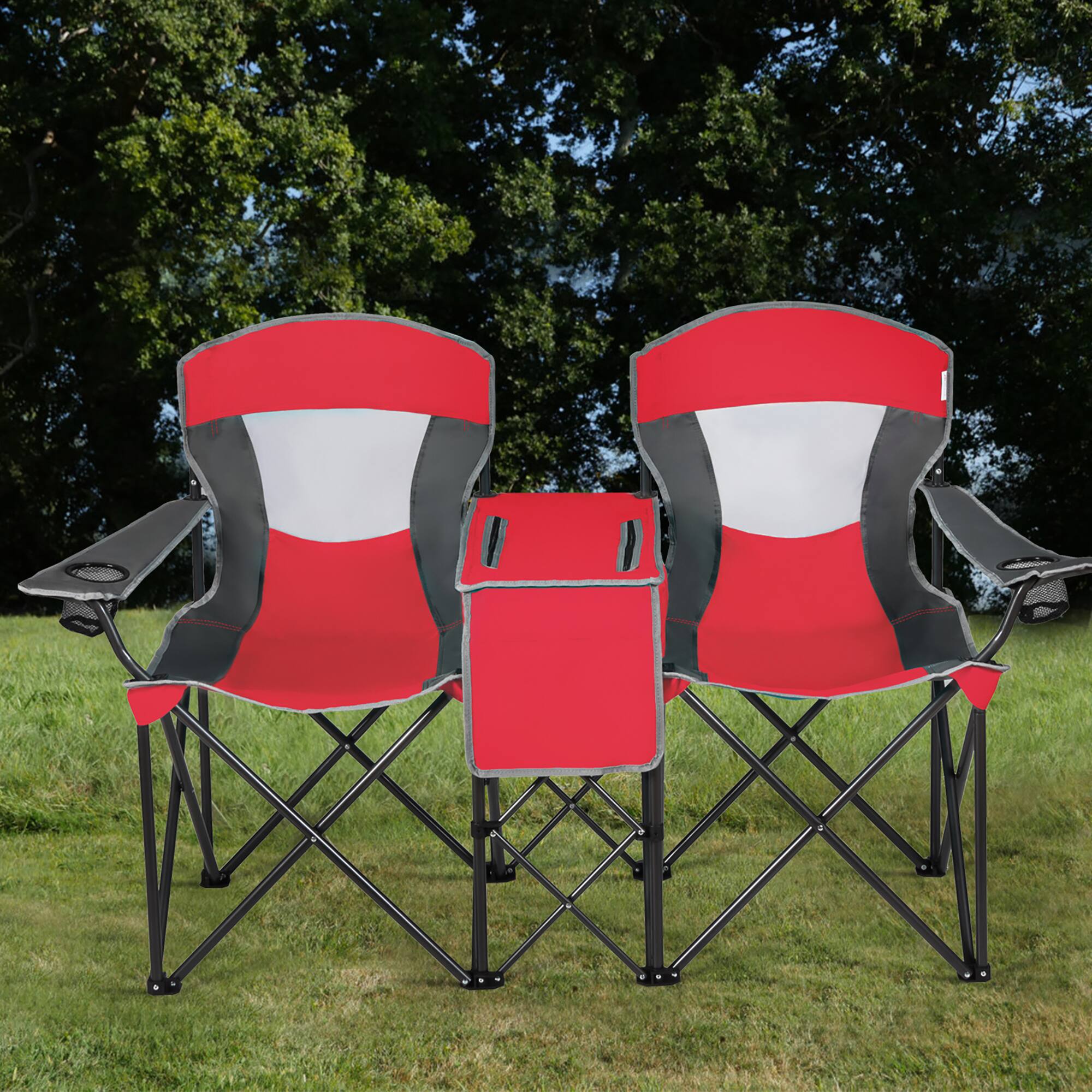 Alt View 9. Costway - Costway Portable Folding Camping Canopy Chairs w/ Cup Holder Cooler Outdoor - Red.