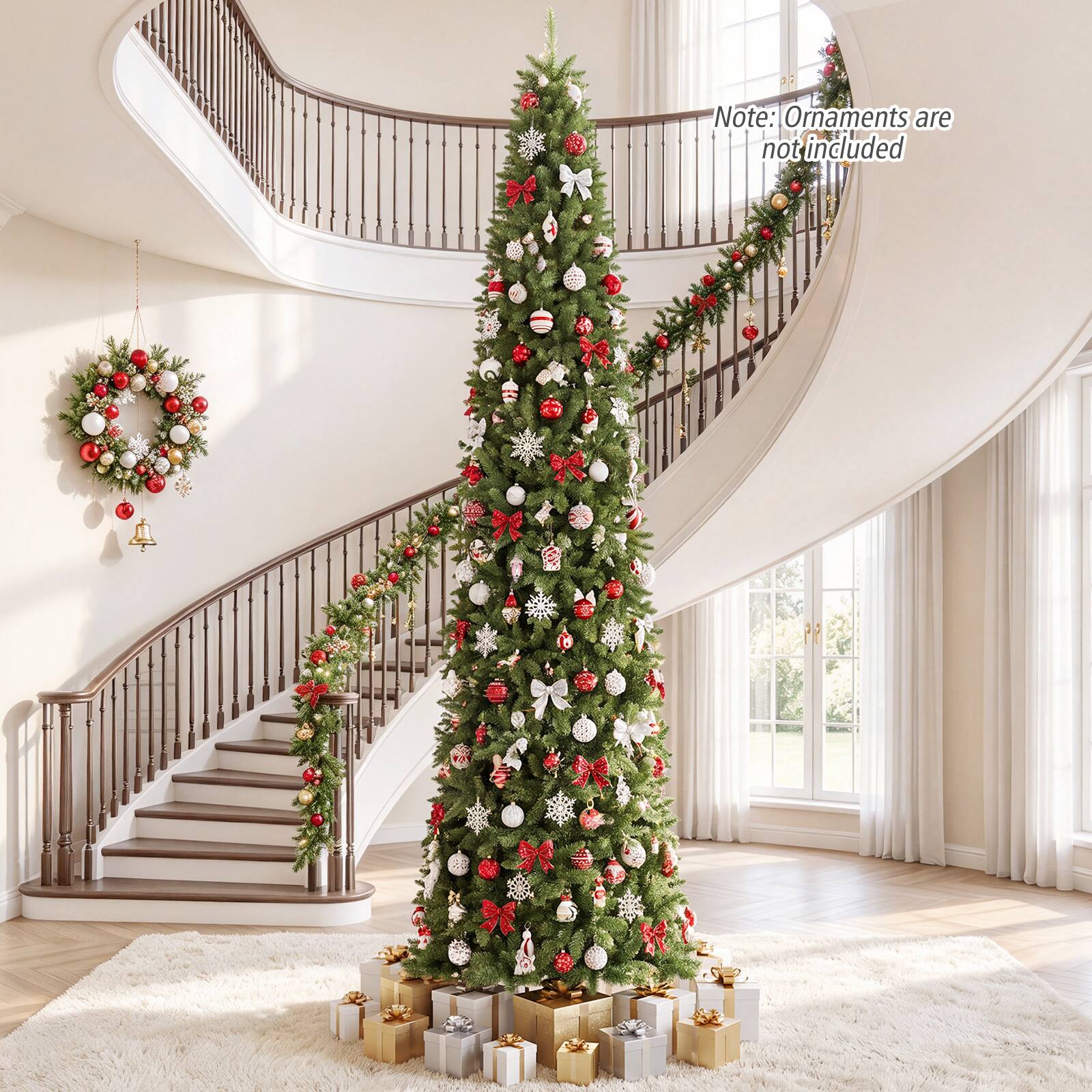 Costway 12 ft Pencil Fir Christmas Tree with 1818 Full Branch Tips ...
