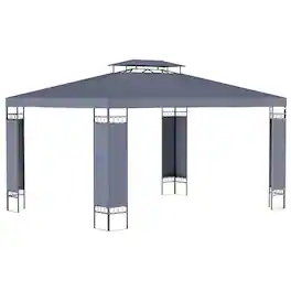 Outsunny - 10' x 13' Patio Gazebo, Double Roof Outdoor Gazebo Canopy Shelter with Screen Decorate Corner Frame - Gray