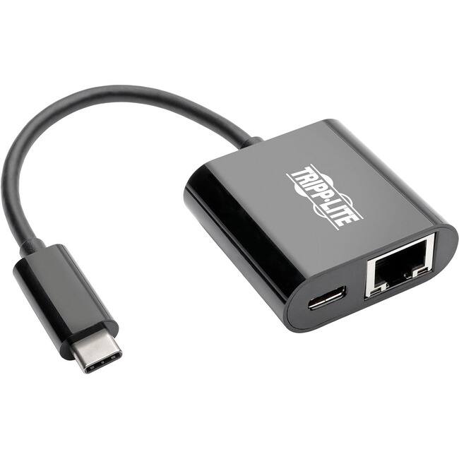 Front. Tripp Lite - Eaton Tripp Lite Series USB-C to Gigabit Network Adapter with 60W USB-C PD Charging - Thunderbolt 3, Black - USB 3.1 - Black.