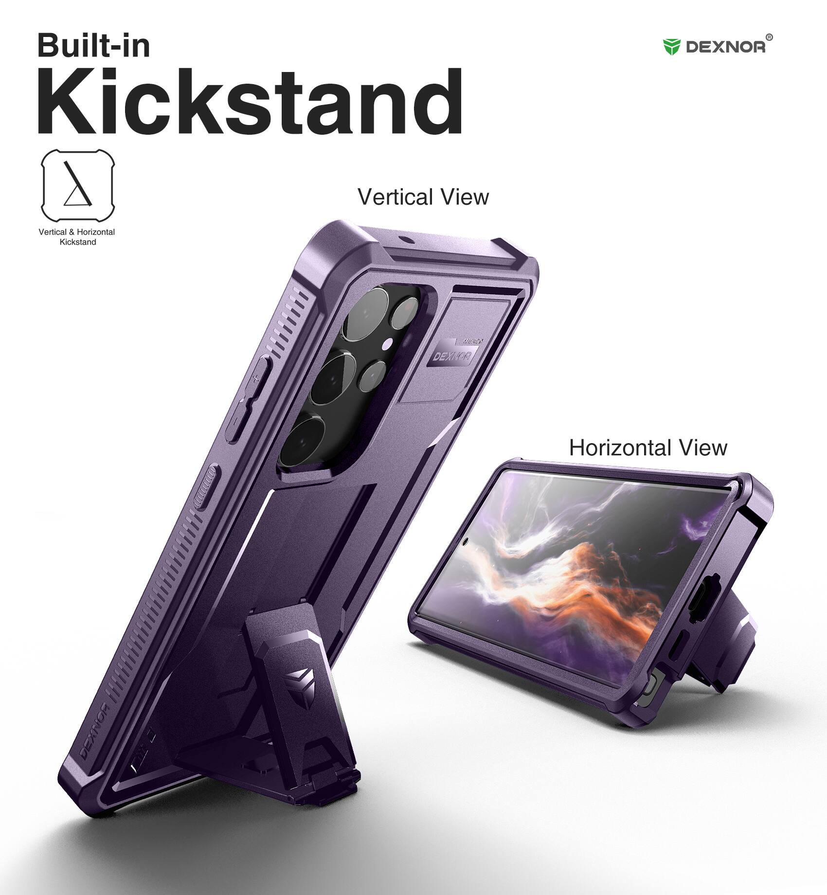 Built-in Kickstand, Vertical View, Horizontal View, DEXNOR, LARRO, DEXKOR