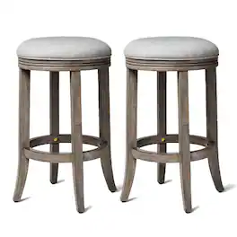 Maven Lane - Eva Counter Stool, Finish w/ Ash Grey Fabric, Set of 2 - Reclaimed Oak