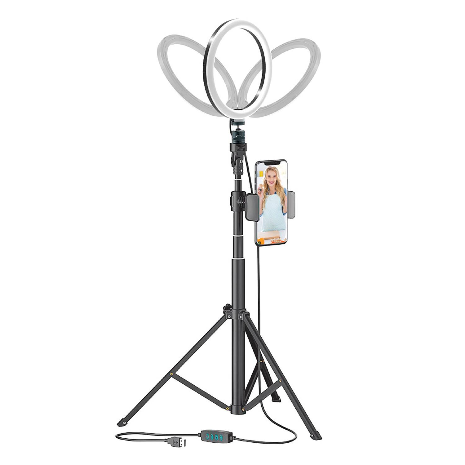 Alt View 1. Bower - 8" Selfie Ring Light Studio, 51" Tripod Stand, Phone Holder - Black.