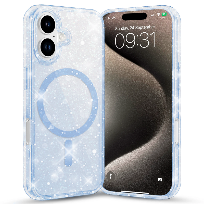 Entronix - Glitter Hard Back Case for iPhone 17 - Magnetic Compatibility and Protection - Blue