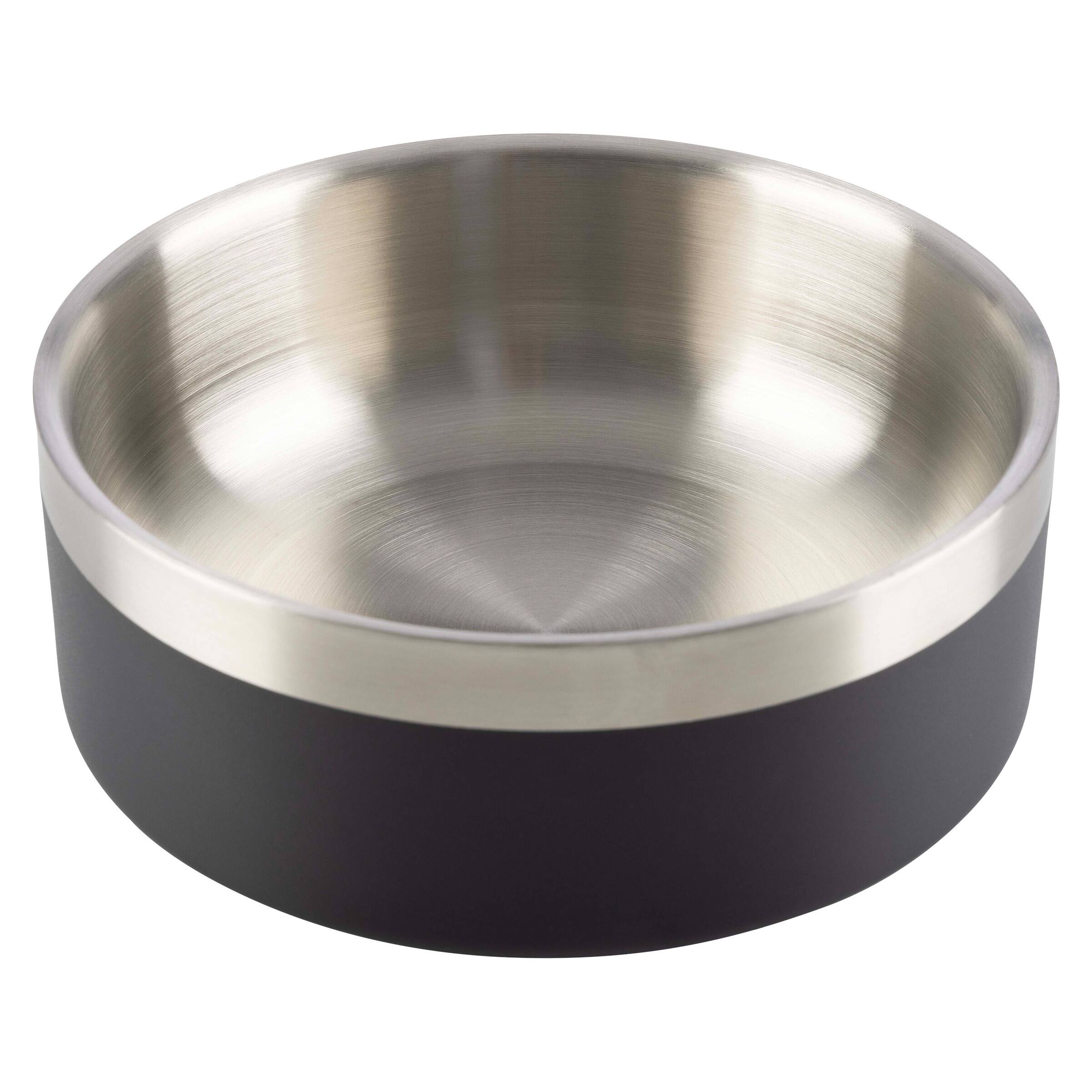 Angle. PetMaker - Set of Two 32oz Double Wall Insulated Stainless Steel Dog Bowls - Silver/Black.