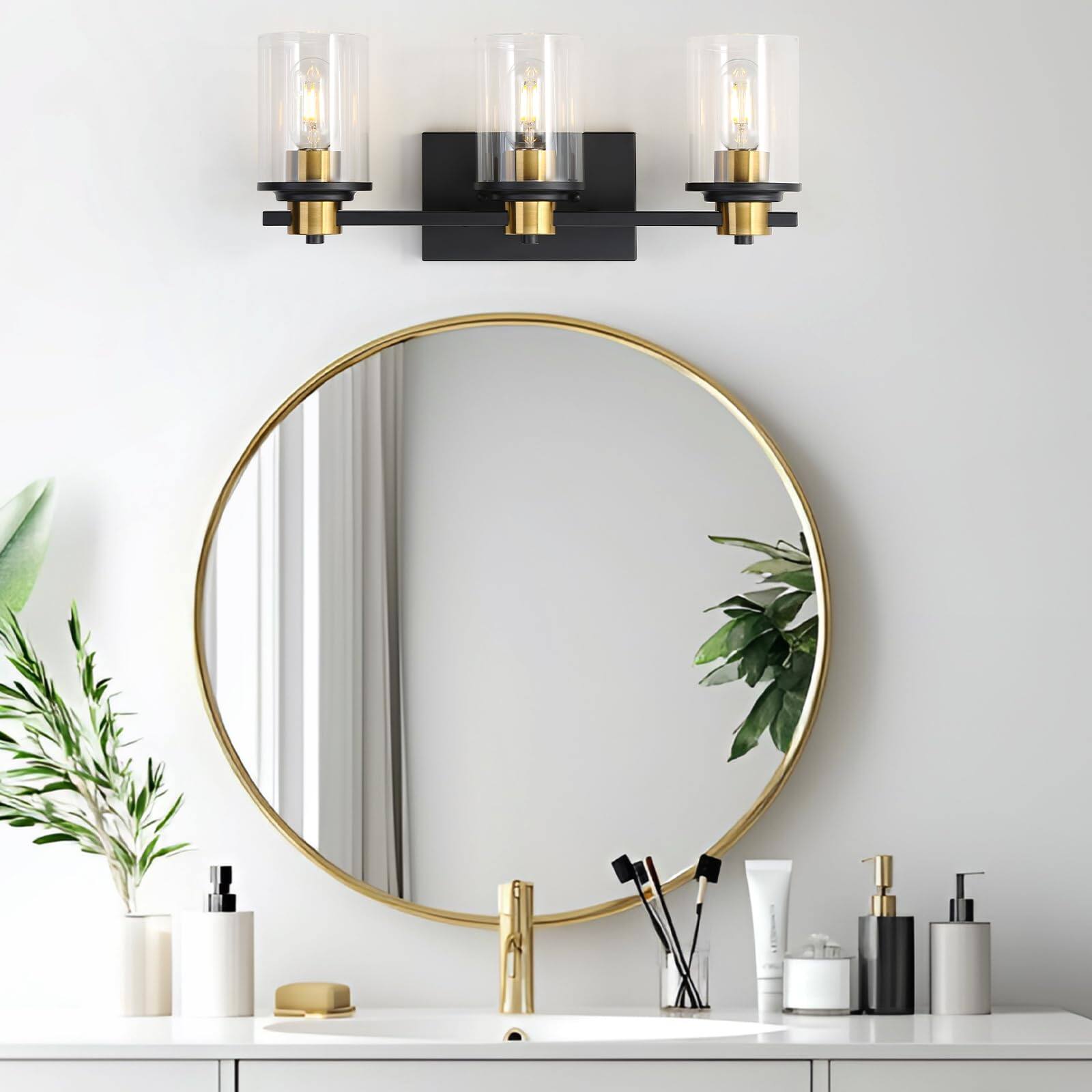 Alt View 5. Dazzling Pops - Bathroom Lighting Fixtures And Light Vanity Over Mirror With Clear Glass Shades Brushed Socket Wall For Bed - Black and Gold 3 Light.