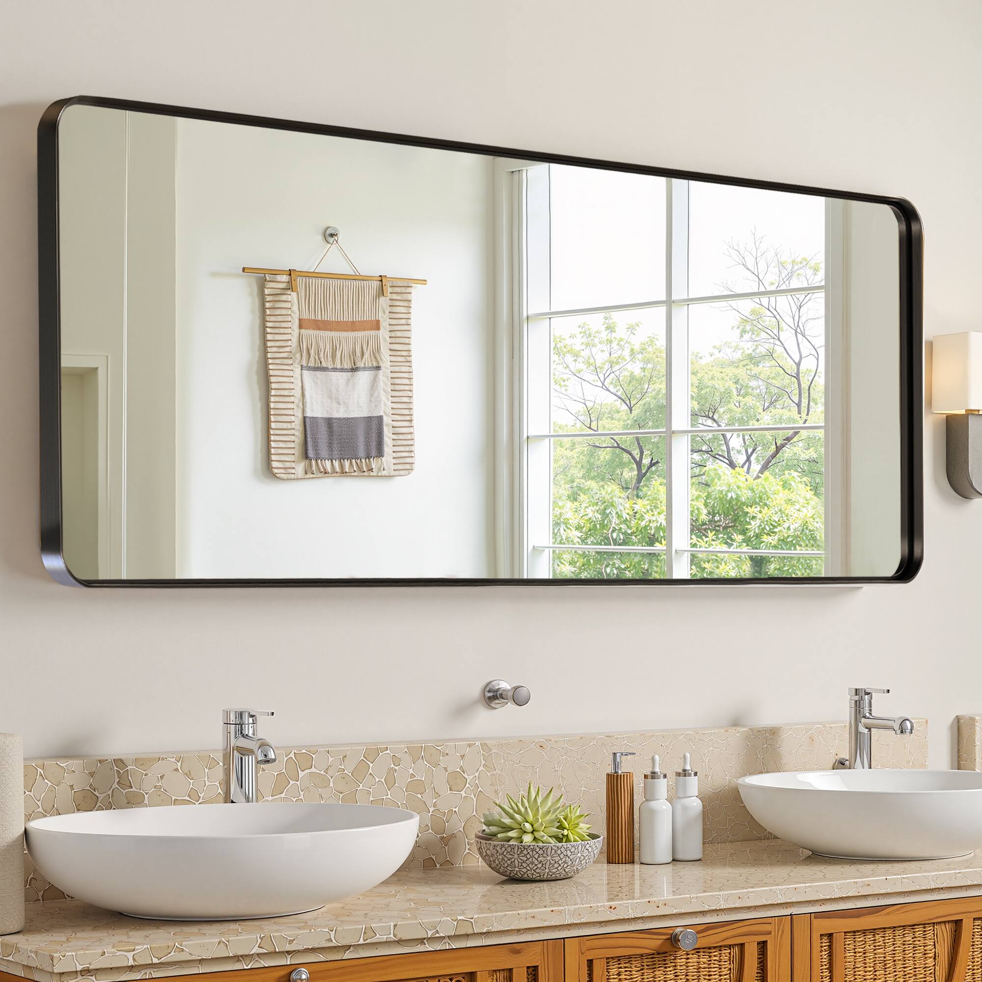 Alt View 1. PexFix - 64"x21" Full Length Mirror Wall-Mounted Mirror with Aluminum Alloy Frame Rounded Corner Full Body Mirror - Black.