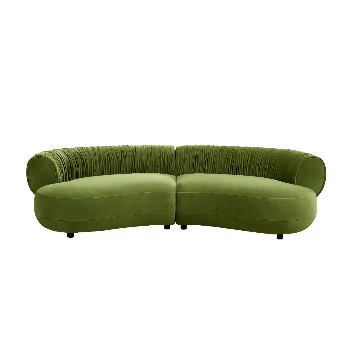 Front. Ropilly - Ropilly Curved Sofa Green Upholstered Crescent Couch with Pleated Back, 102.36 Inch Four Seat Sofa for Living Room - Green.