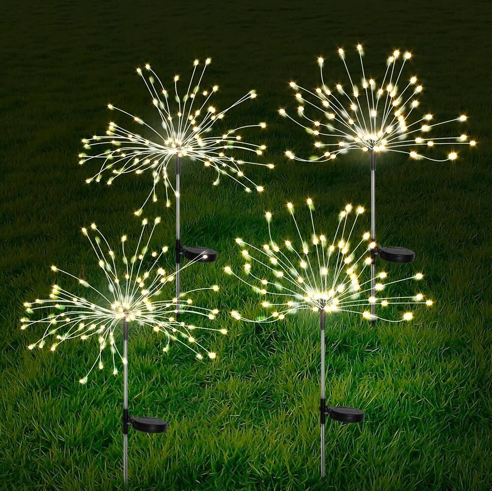 Front. Schertz - 4 Pcs Solar Garden Lights Solar Firework Lights - Warm White.