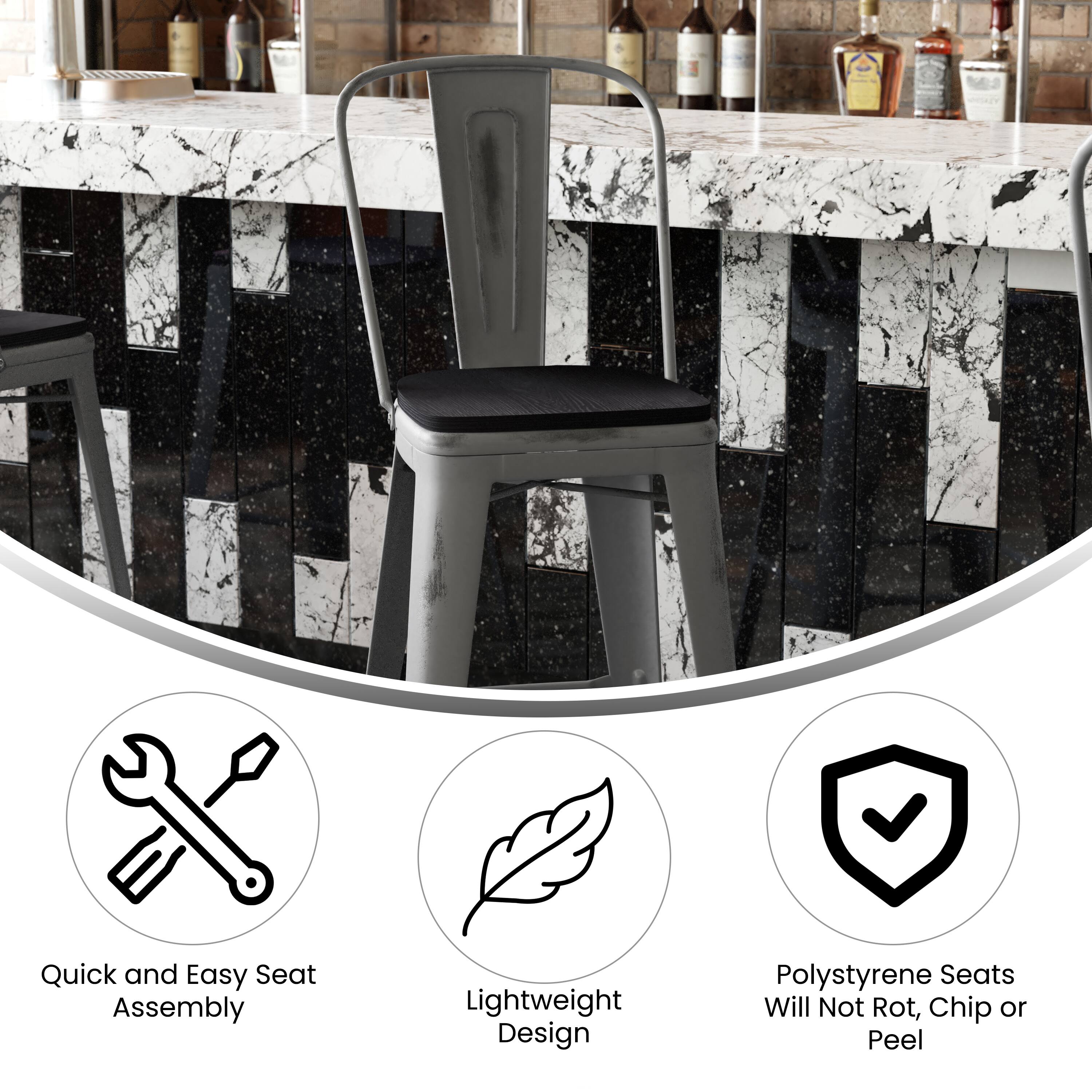 Quick and Easy Seat Assembly  
Lightweight Design  
Polystyrene Seats Will Not Rot, Chip or Peel
