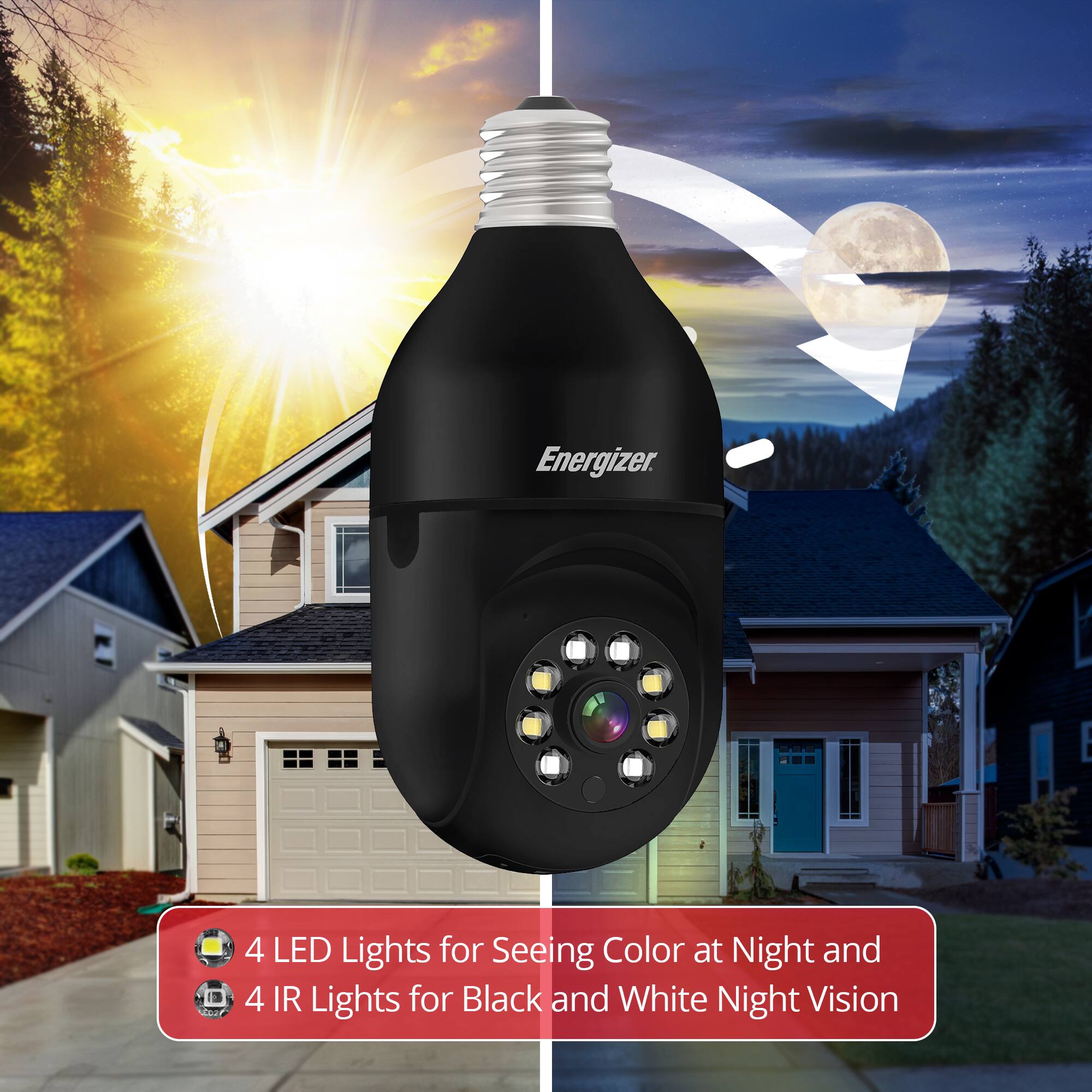 Energizer

4 LED Lights for Seeing Color at Night and 4 IR Lights for Black and White Night Vision