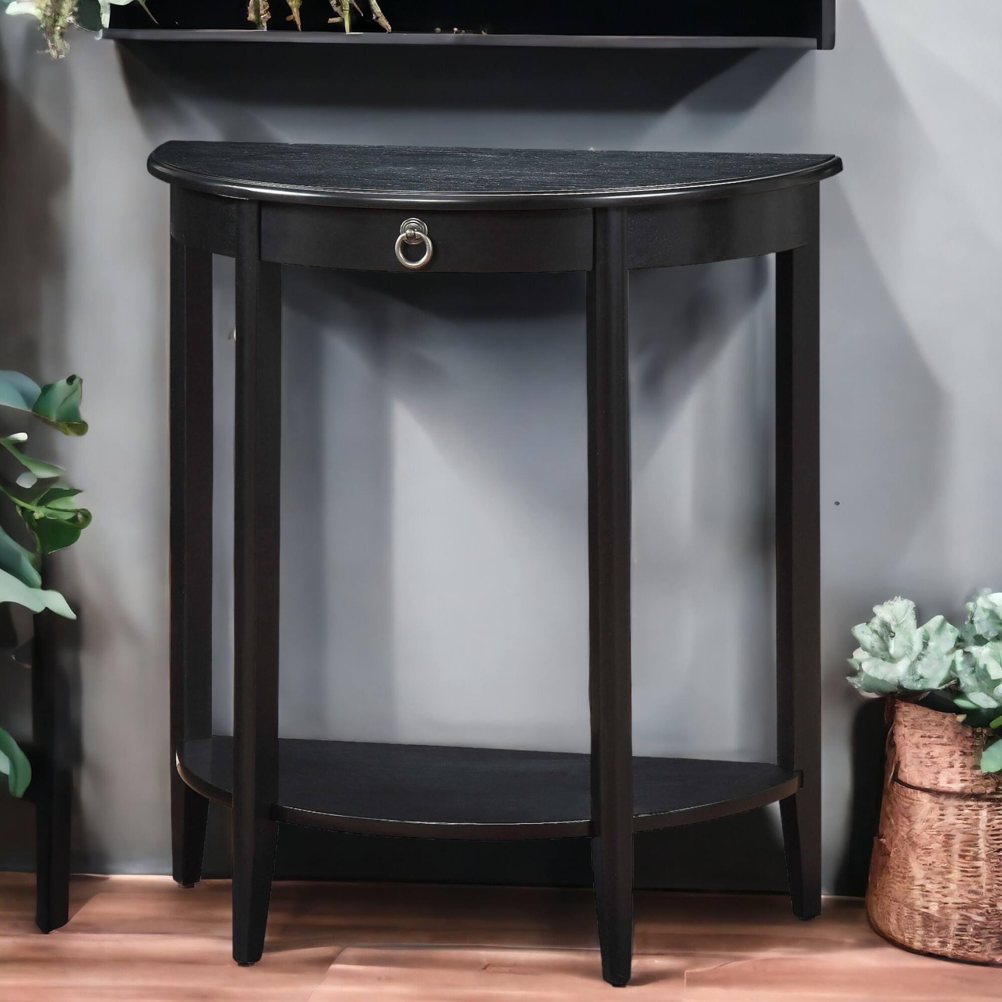 Alt View 2. GOODSILO - Modern Half-Moon Console Table with Drawer and Open Shelf, Black Finish Entryway Furniture for Hallway Decor - Black.