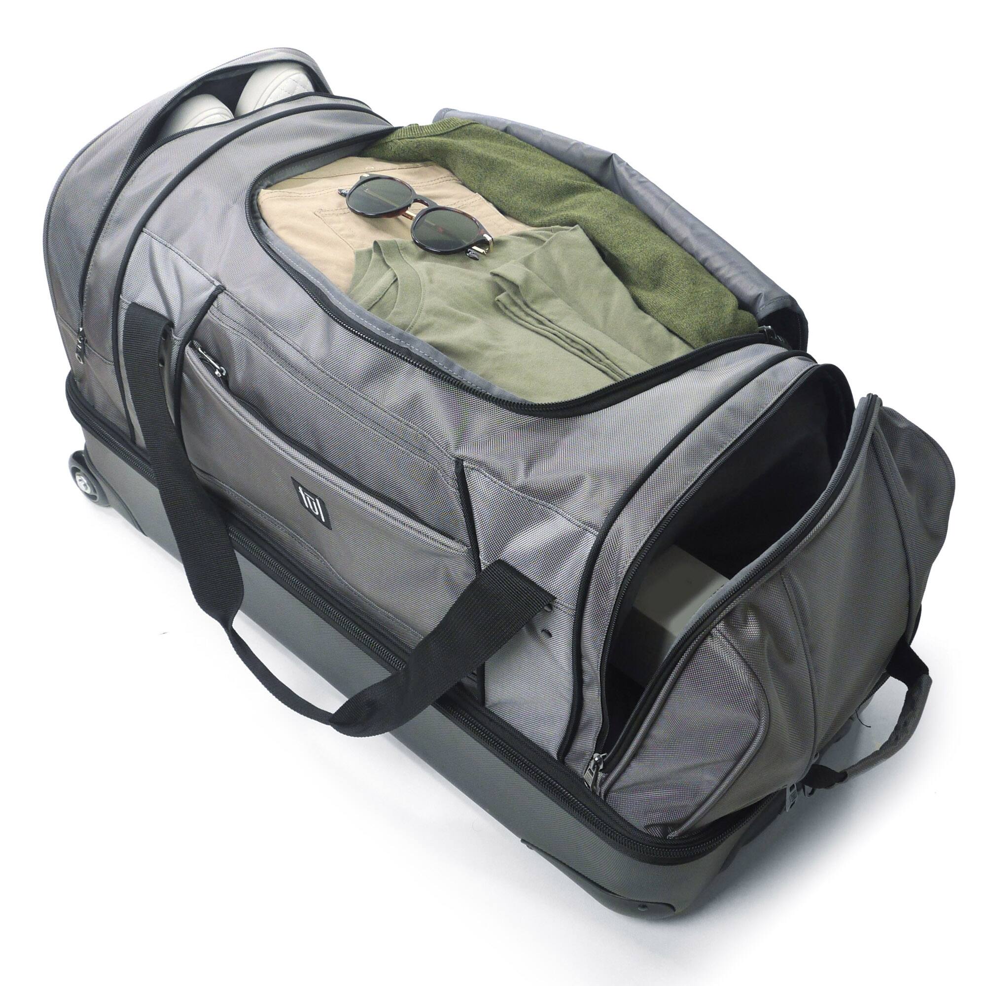 Alt View 4. Ful - Workhorse 30in Rolling Duffel Bag, Retractable Pull Handle, Split Level Storage - BLACK.