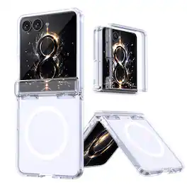 Dteck - Rugged Magnetic Case For Samsung Galaxy Z Flip8 Shockproof Matte Anti-Fingerprint Cover Hinge Protection - Clear