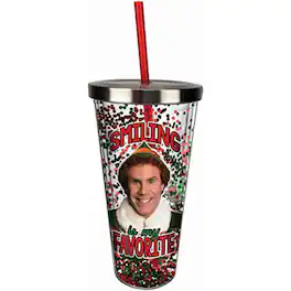 Spoontiques - Elf Smiling Is My Favorite Double Walled Insulated Acrylic Tumbler Glitter Cup with Straw 20 ounce - Multicolor