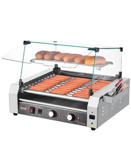 VEVOR - Hot Dog Roller, 30 Hot Dog 11 Rollers, Stainless Steel Sausage Grill Cooker, 1600W Commercial Hot Dog Machine - Silver