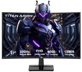 Titan-army - C27A1H 27 Inch Curved Gaming Monitor, 300Hz FHD 1080p, VA Panel, 1ms GTG, HDR 125% sRGB, 2xHDMI/DP, FreeSync, VESA Mount - Black