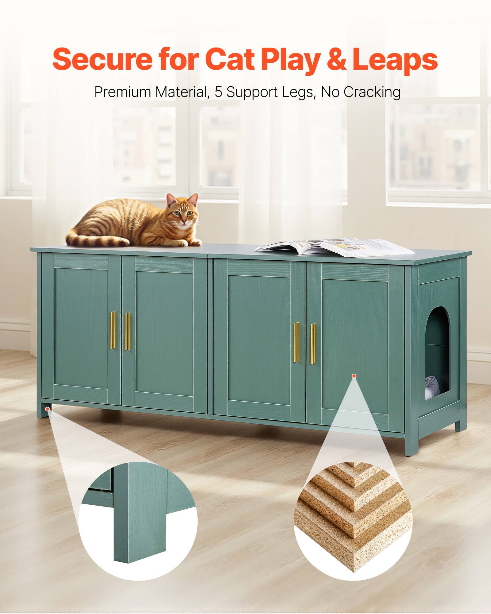 Secure for Cat Play & Leaps  
Premium Material, 5 Support Legs, No Cracking
