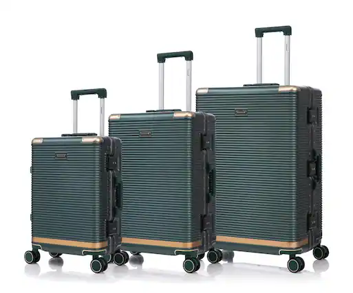 Front. BreeBe - Stylish PC+Aluminum Luggage Set, 20/24/28 Inch Suitcases with Aluminum Frame and Password Lock for Travel - Green.