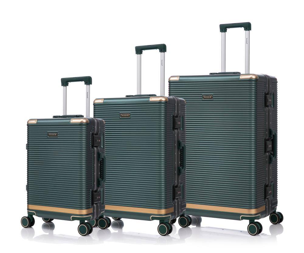 Front. BreeBe - Stylish PC+Aluminum Luggage Set, 20/24/28 Inch Suitcases with Aluminum Frame and Password Lock for Travel - Green.