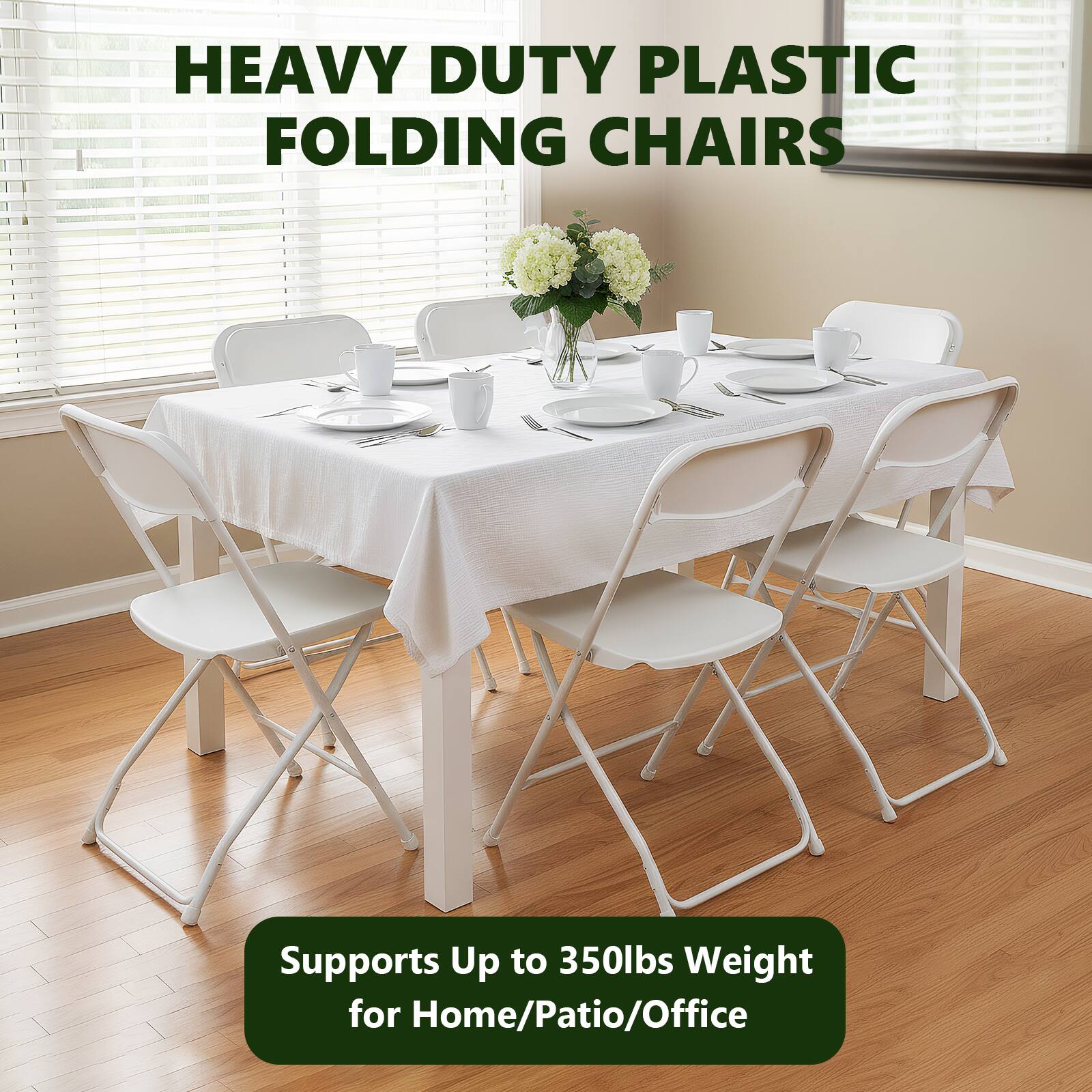 HEAVY DUTY PLASTIC FOLDING CHAIRS

Supports Up to 350lbs Weight for Home/Patio/Office