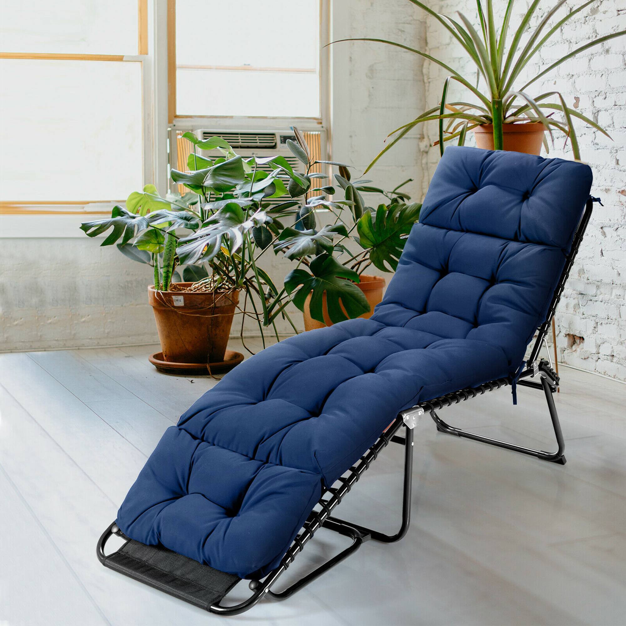 Alt View 1. Gymax - Gymax 73-inch Chaise Lounge Cushion Thickened Recliner Cushion w/ 4 String Ties Navy - Navy.