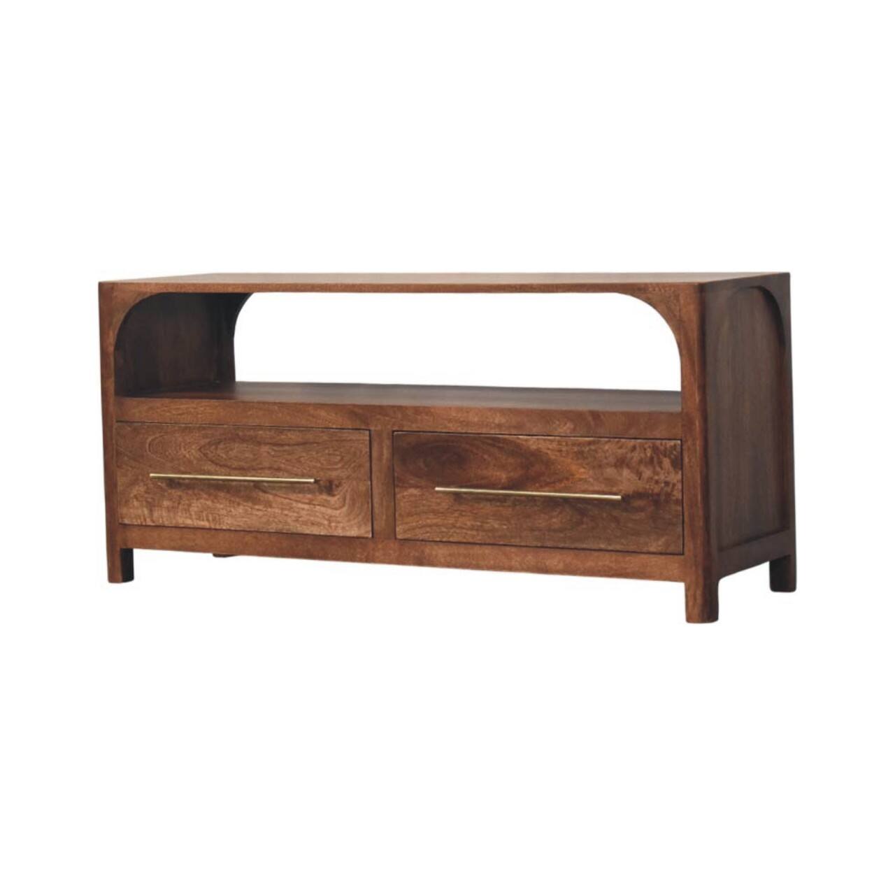 Angle. Artisan Furniture - Artisan Furniture Solid Wood Arc-Line Media Console, 2 Drawers and 1 Shelf, Brown - Brown.