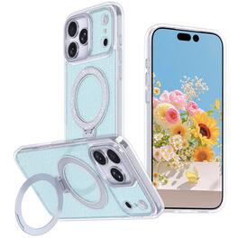 Dteck - Glitter Magnetic Case for Apple iPhone 17 Pro Max with 360 Rotation Ring Stand, Shockproof Slim Protective Hybrid Cover - Blue