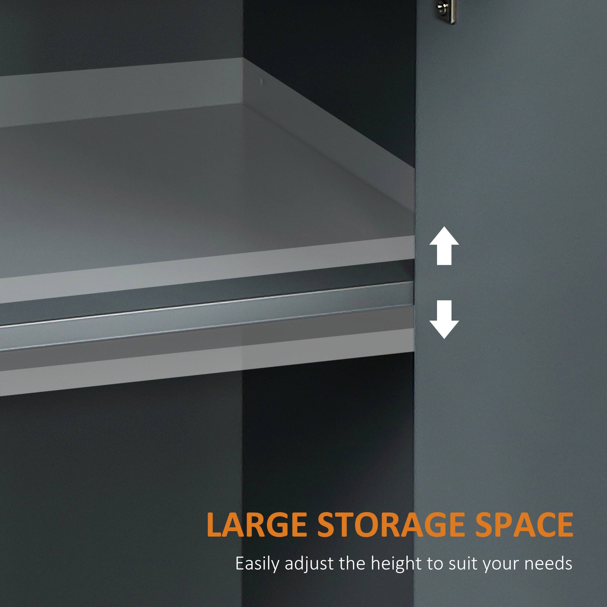 LARGE STORAGE SPACE  
Easily adjust the height to suit your needs
