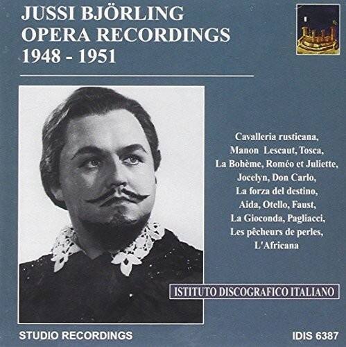 JUSSI BJÖRLING  
OPERA RECORDINGS  
1948 - 1951  

Cavalleria rusticana,  
Manon Lescaut, Tosca,  
La Bohème, Romeo et Juliette,  
Jocelyn, Don Carlo,  
La forza del destino,  
Aida, Otello, Faust,  
La Gioconda, Pagliacci,  
Les pêcheurs de perles,  
L'Africana  

ISTITUTO DISCOGRAFICO ITALIANO  
STUDIO RECORDINGS  
IDIS 6387