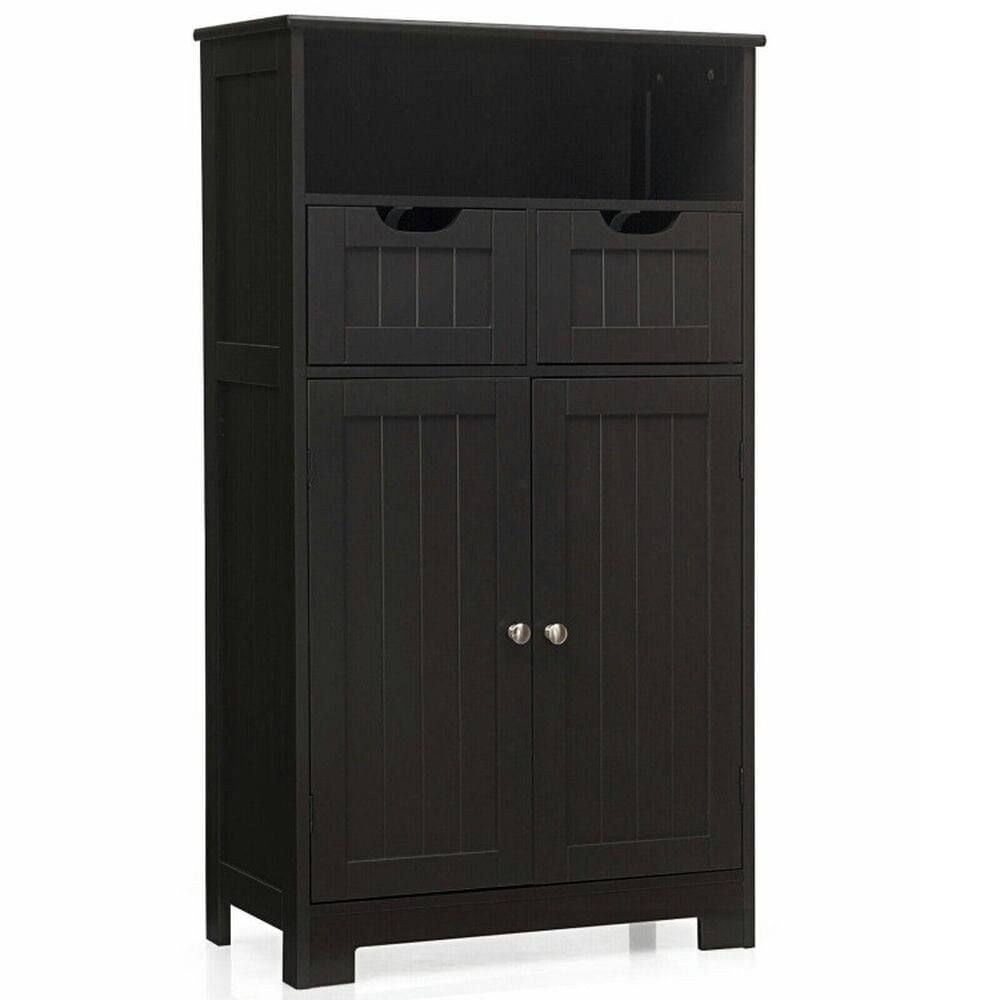 Front. Kadyn - Bathroom Wooden Side Cabinet with 2 Drawers and 2 Doors-Dark Brown, Bathroom Cabinets for Entryway Storage, Home Office - Brown.