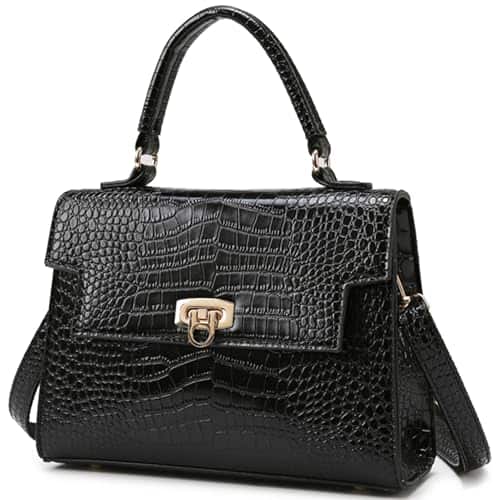 DORLUKFU - Shoulder Bag Pu Leather Handbags Crocodile Pattern Top Handle Purse Trendy Crossbody Bag for Women Flap Satchel Bags - Black