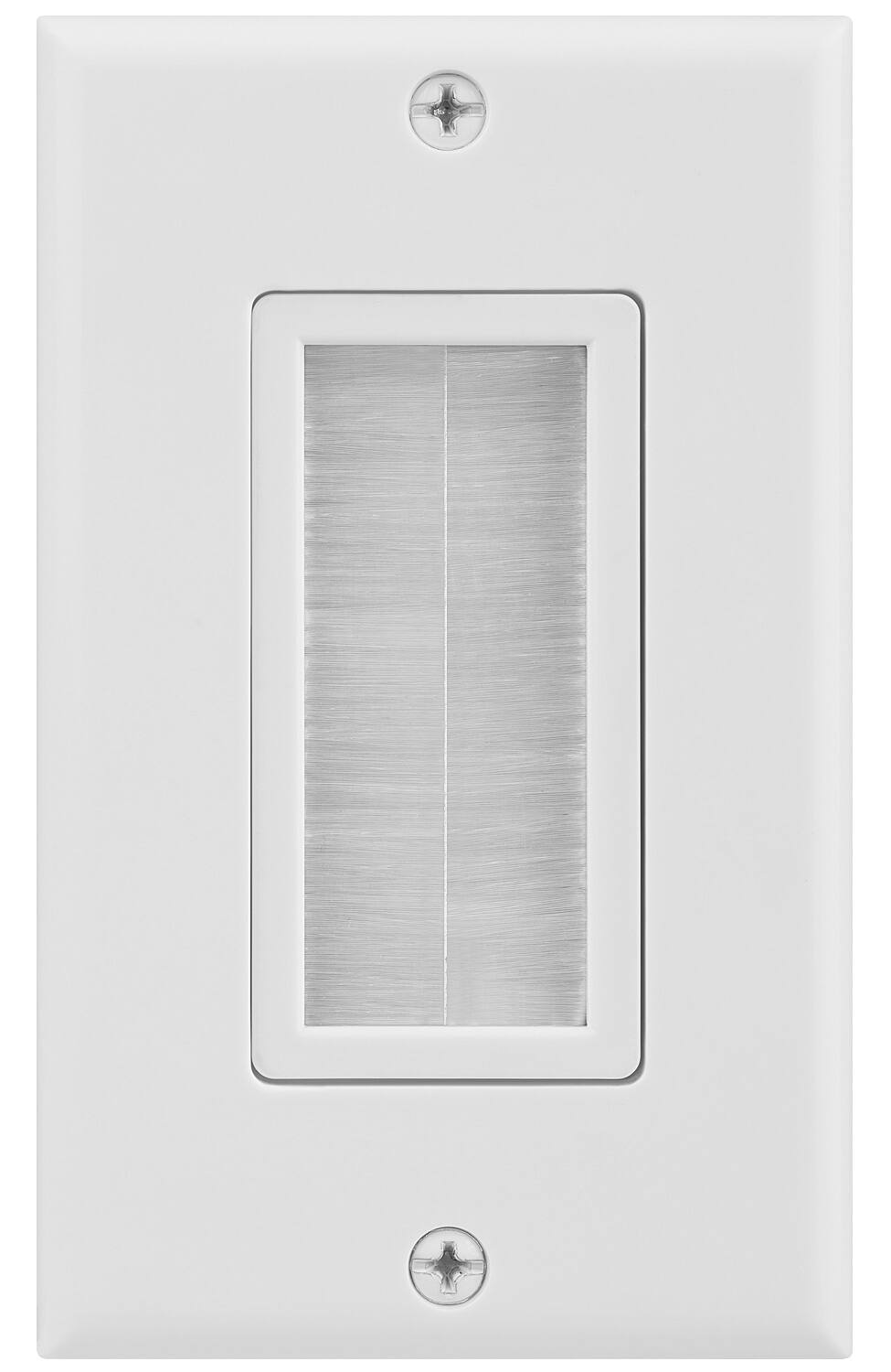 Front. Fosmon - 1-Gang Wall Plate, Brush Style Opening Passthrough Low Voltage Cable Plate in-Wall Installation - White.