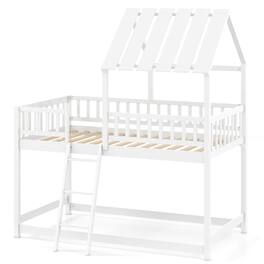 Costway - Twin Over Twin House Bunk Bed with Roof, Ladder & Full-length Guardrails for Kids - White