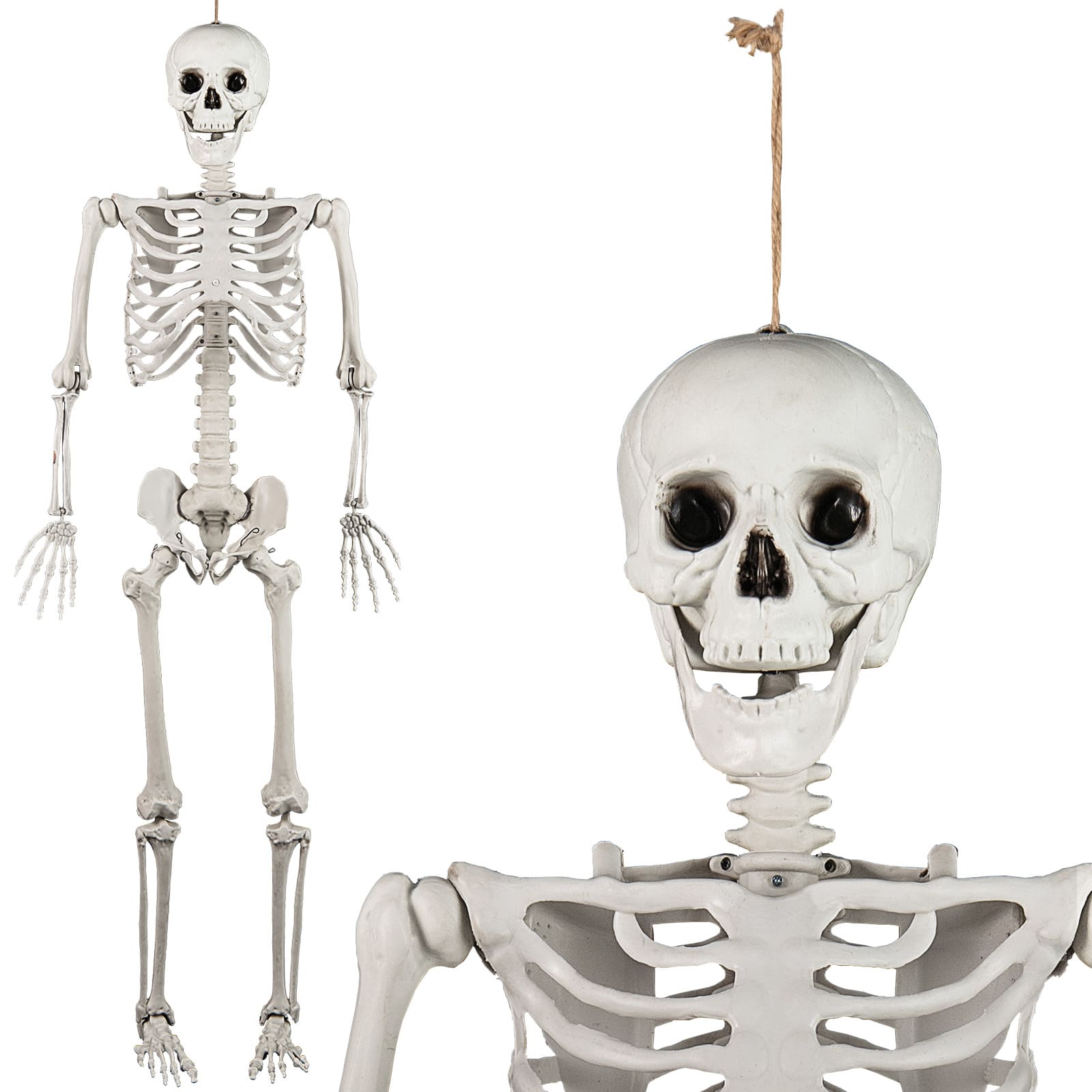 Front. Costway - Costway 5.4 FT Halloween Skeleton Decoration Life Size Large Skeleton with Posable Joints 64.5 Inches Ivory White - Ivory White.