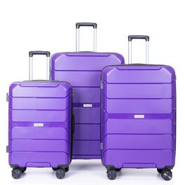 HTUTWOO - Hardshell Suitcase Spinner Wheels PP Luggage Sets - 3-Piece Set 20/24/28, TSA Lock, Lightweight, Durable - Purple
