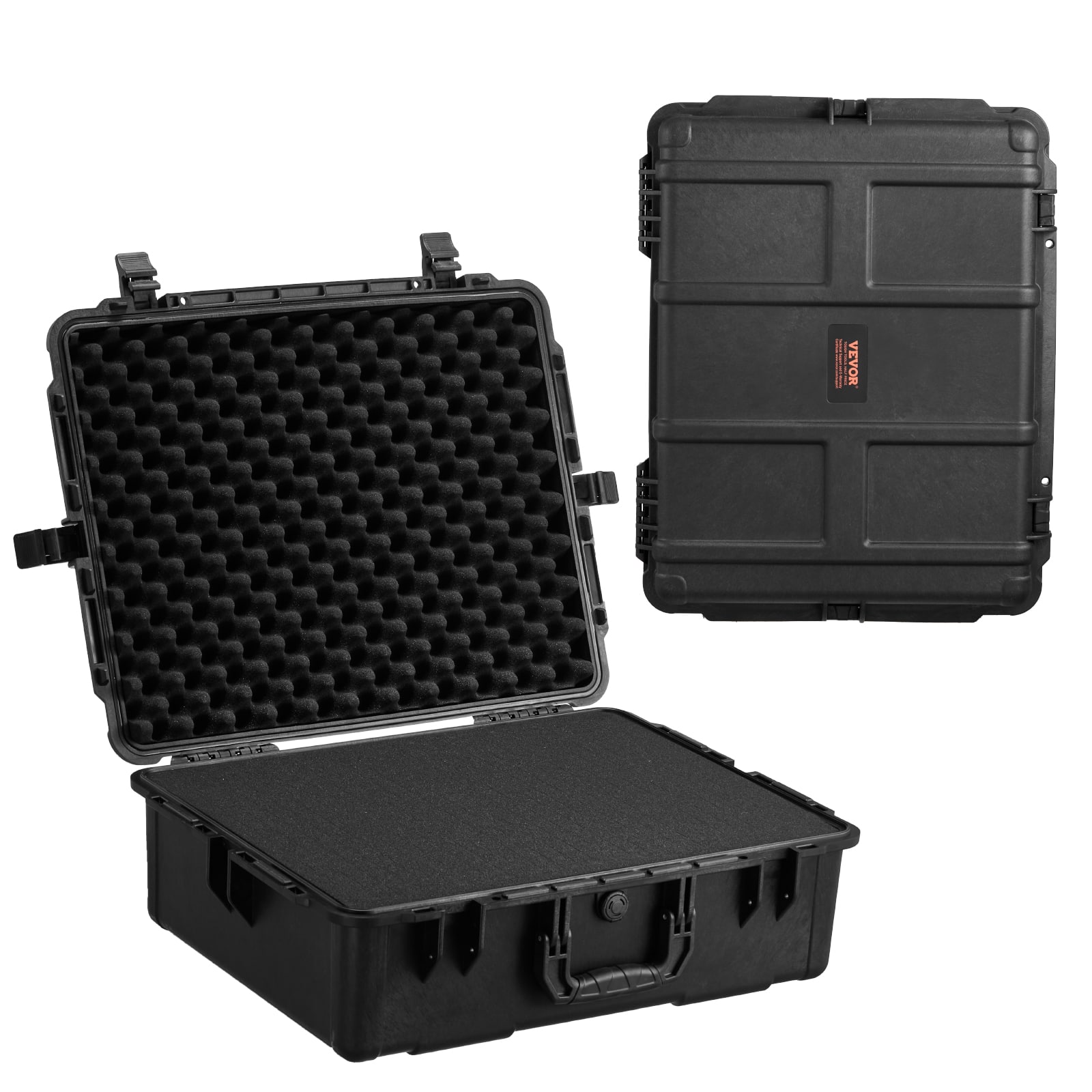 VEVOR - Weatherproof Hard Case, Heavy Duty Protective Dry Box Case with Pre-cut Foam, and Retractable Pull Handles for Travel - Black
