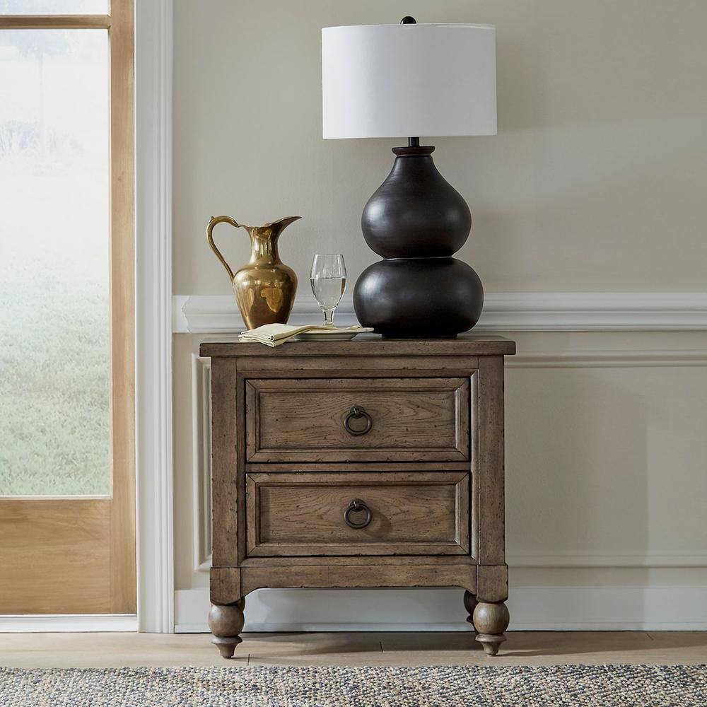 Back. Liberty Furniture Industries - 2 Drawer Night Stand w/ Charging Station in Dusty Taupe - Multi.