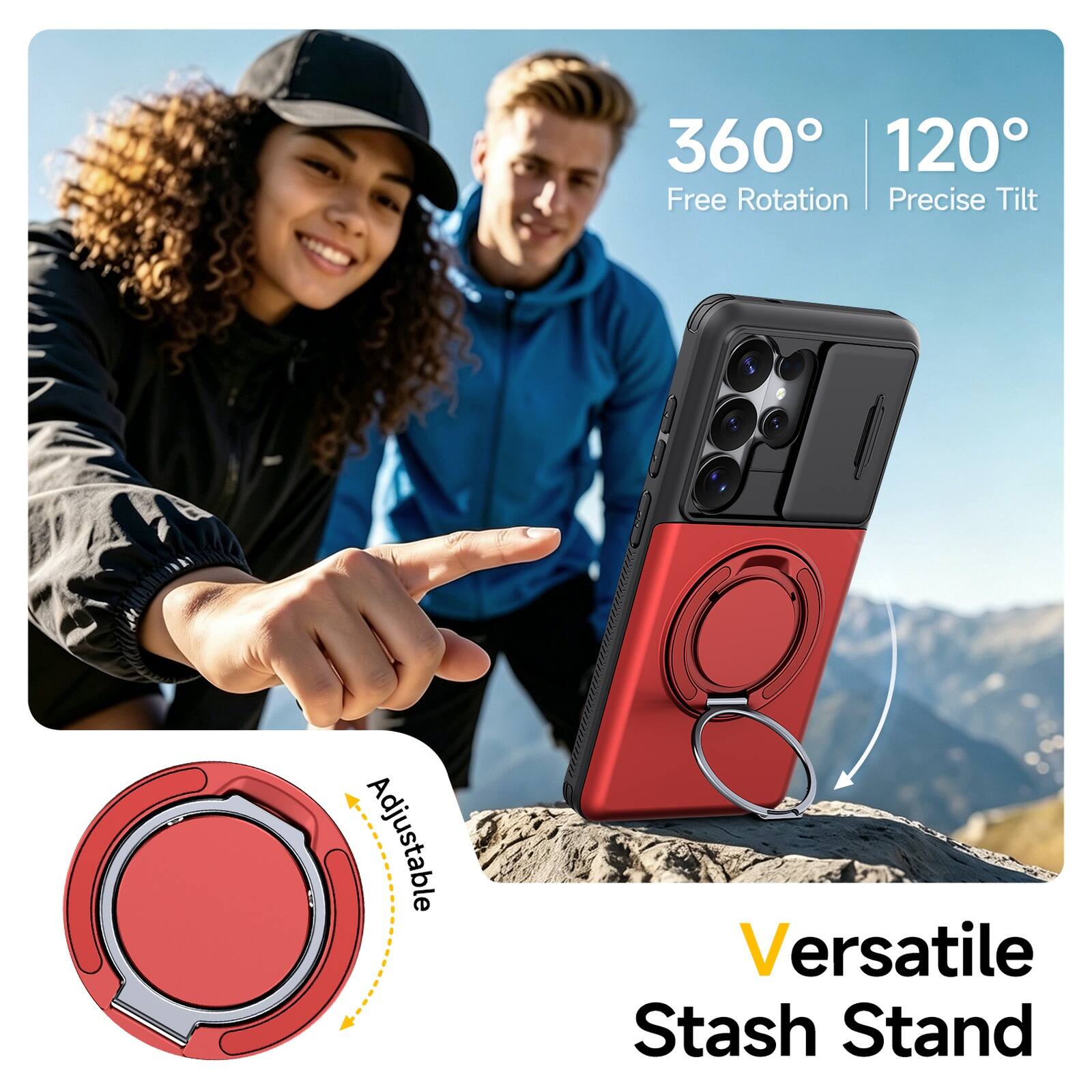 360° 120° Free Rotation | Precise Tilt  
Adjustable  
Versatile Stash Stand