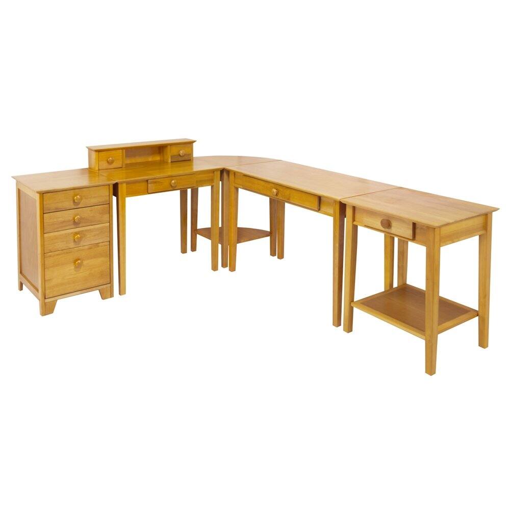 Front. FurniFact - Honey finish computer workstation set - transitional design - Honey.