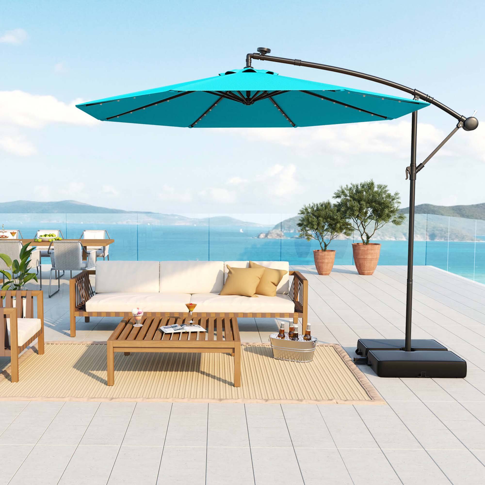 Alt View 3. Costway - Patio 10FT Hanging Offset Umbrella 32 LED Lights Sand Bag Outdoor Cross Base - Turquoise.