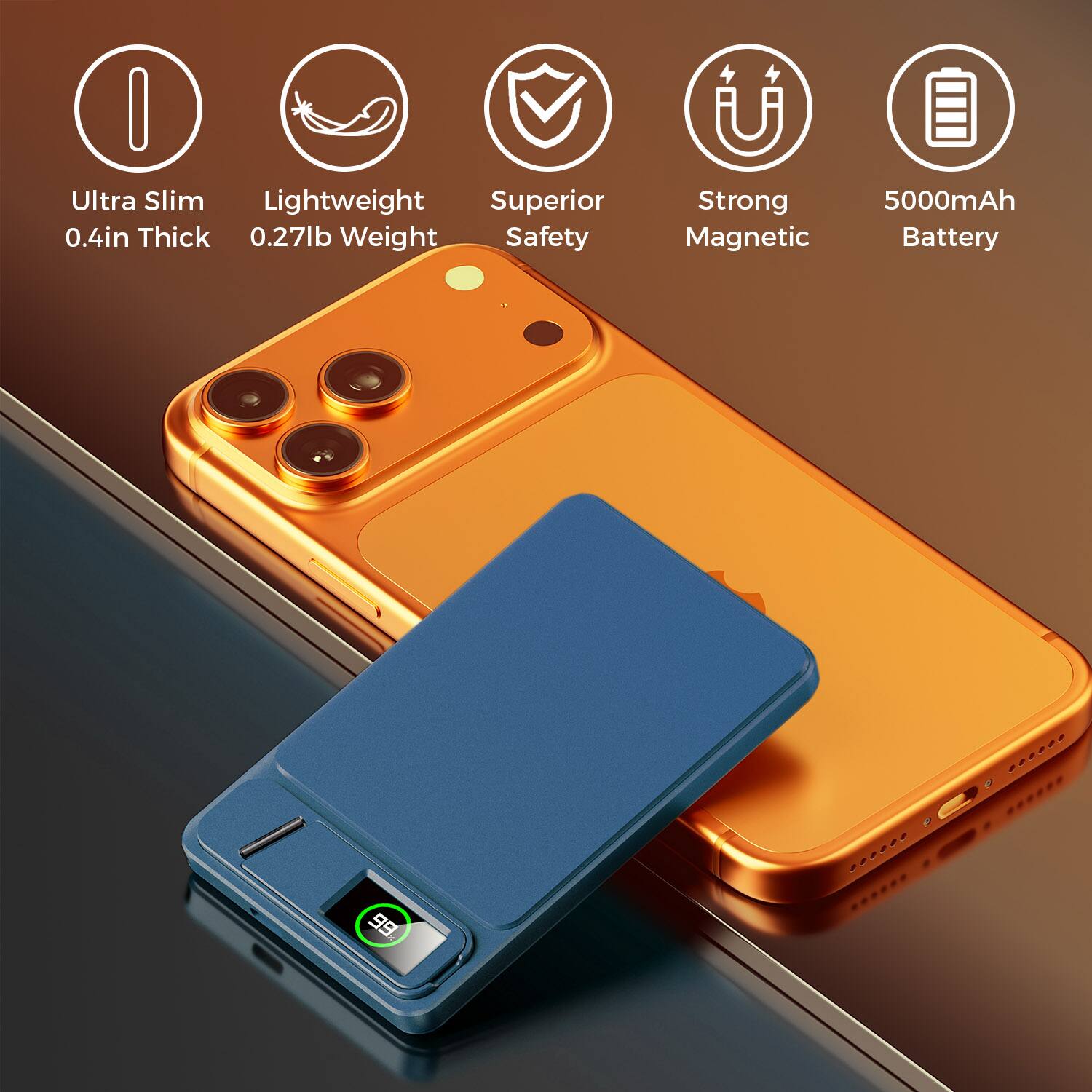 Ultra Slim Lightweight Superior 0.4in Thick 0.27lb Weight Safety Strong 5000mAh Magnetic Battery