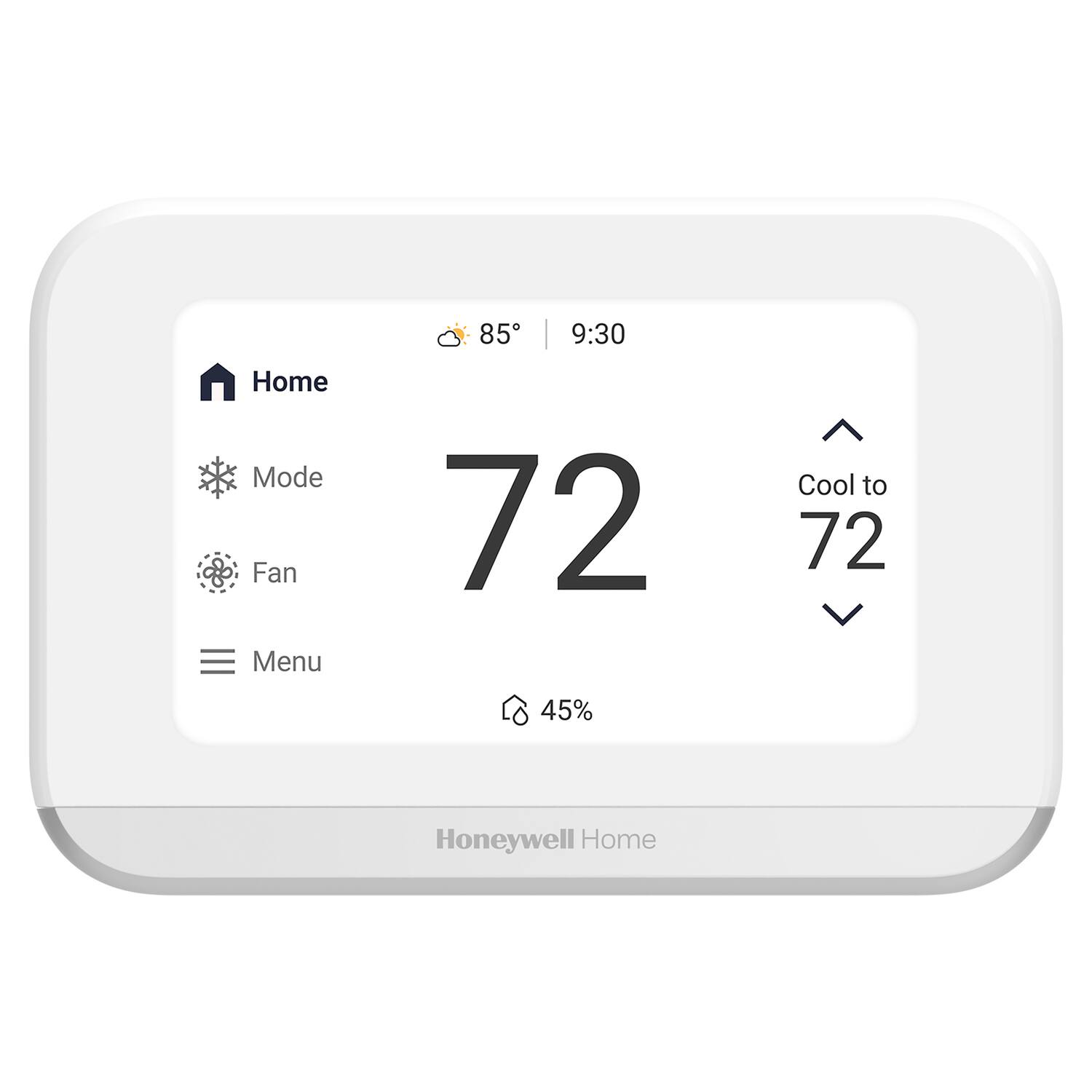 85 9:30 Home Mode Fan Menu 72 Cool to 72 45% Honeywell Home