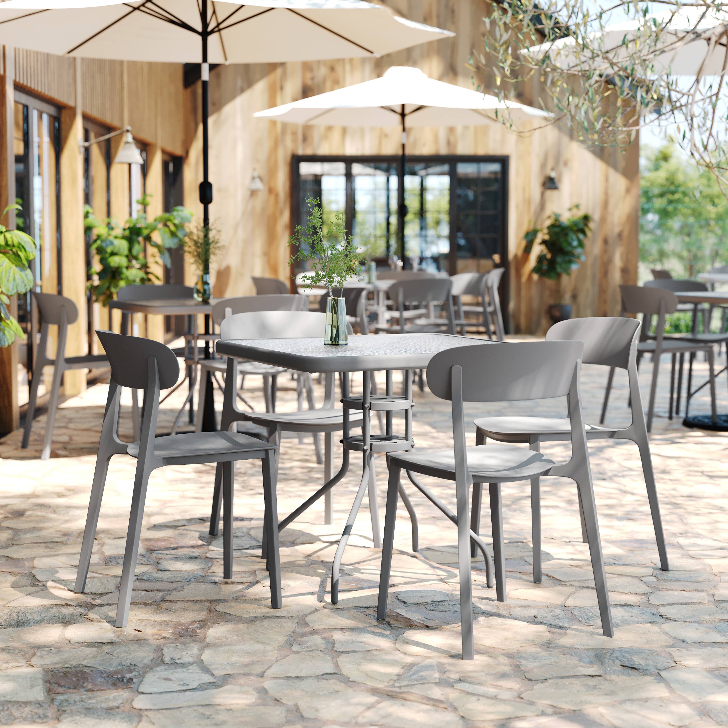 Alt View 1. Flash Furniture - Dover Indoor-Outdoor Stacking Patio Chair with Curved Backrest, Commercial All-Weather Resin Chair in Gray - Gray.